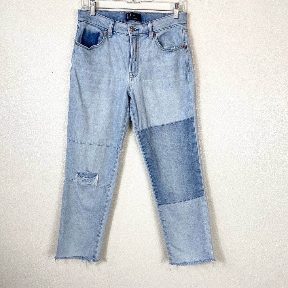 Gap Light Wash Patchwork Distressed Girlfriend Je… - image 2